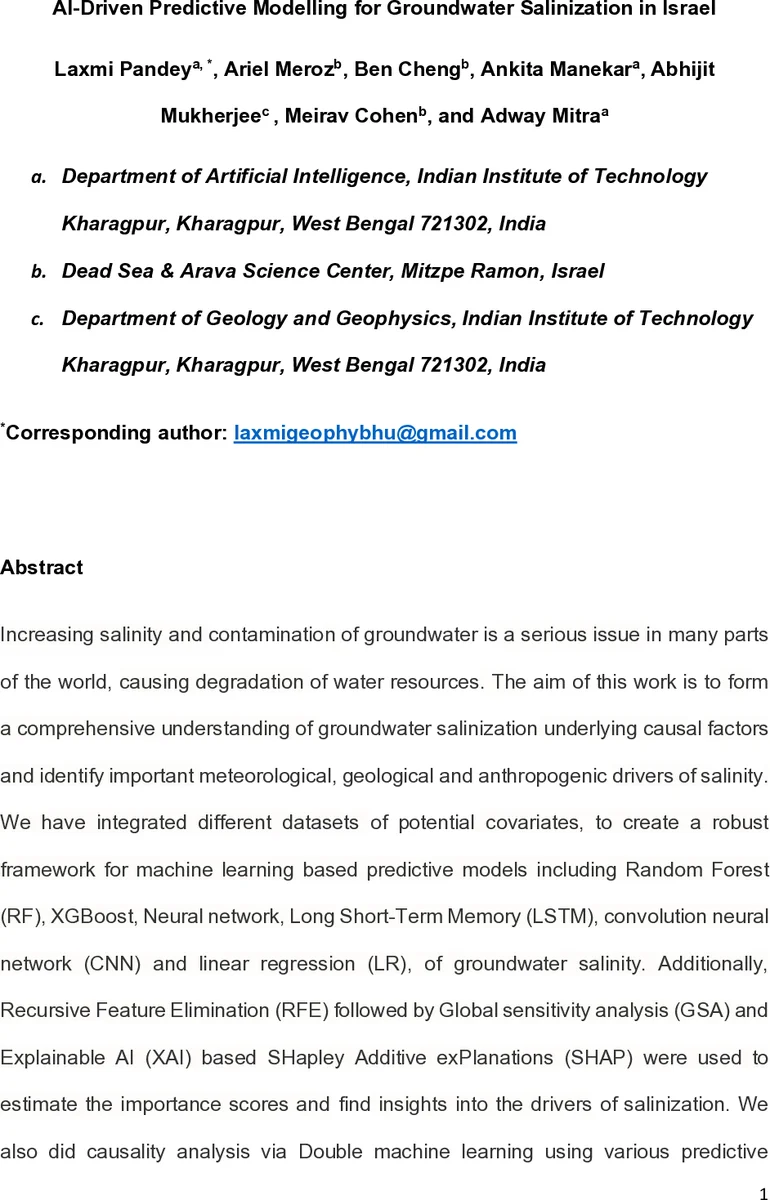 AI-Driven Predictive Modelling for Groundwater Salinization in Israel
