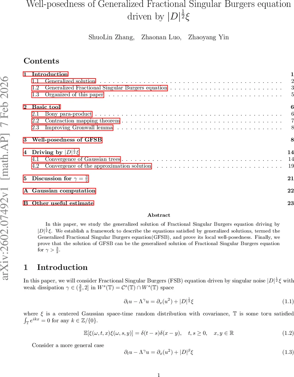 Well-posedness of Generalized Fractional Singular Burgers equation driven by $|D|^{rac{1}{2}}ξ$