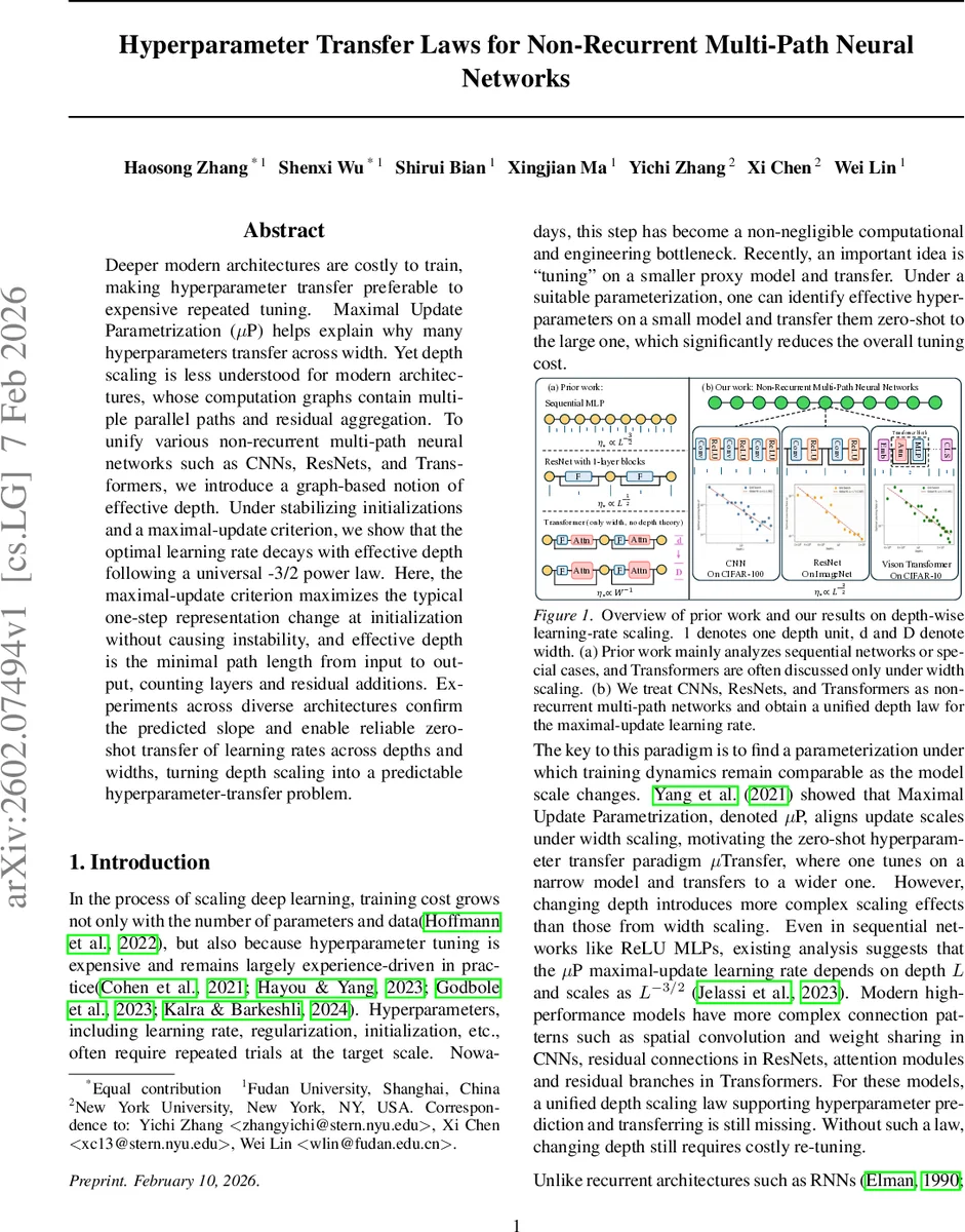 Hyperparameter Transfer Laws for Non-Recurrent Multi-Path Neural Networks