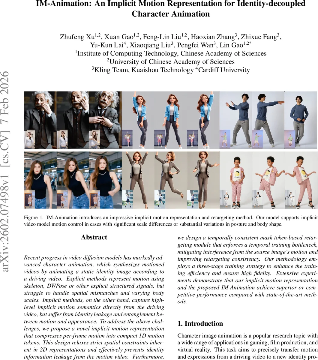 IM-Animation: An Implicit Motion Representation for Identity-decoupled Character Animation