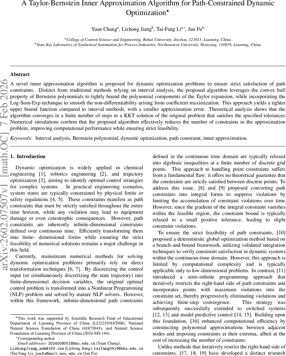 A Taylor-Bernstein Inner Approximation Algorithm for Path-Constrained Dynamic Optimization
