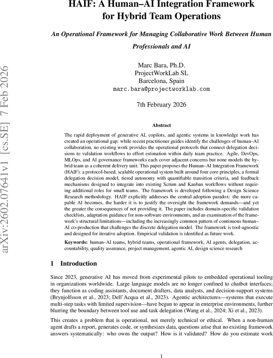 HAIF: A Human-AI Integration Framework for Hybrid Team Operations