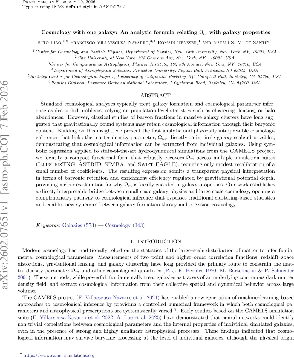 Cosmology with one galaxy: An analytic formula relating $Ω_{m m}$ with galaxy properties