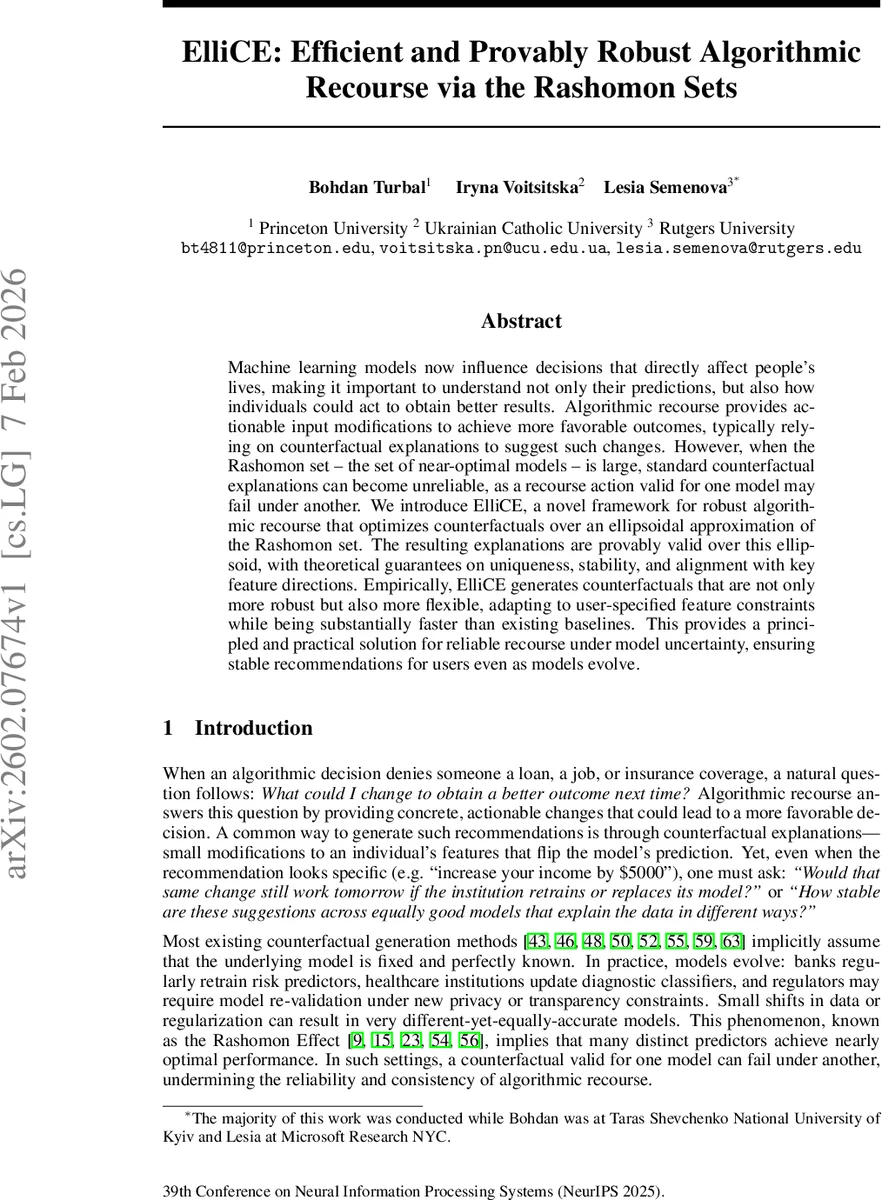 ElliCE: Efficient and Provably Robust Algorithmic Recourse via the Rashomon Sets