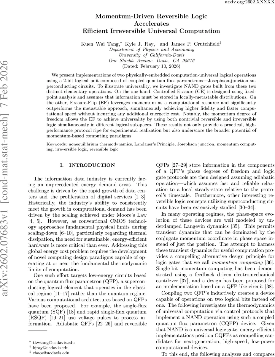 Momentum-Driven Reversible Logic Accelerates Efficient Irreversible Universal Computation
