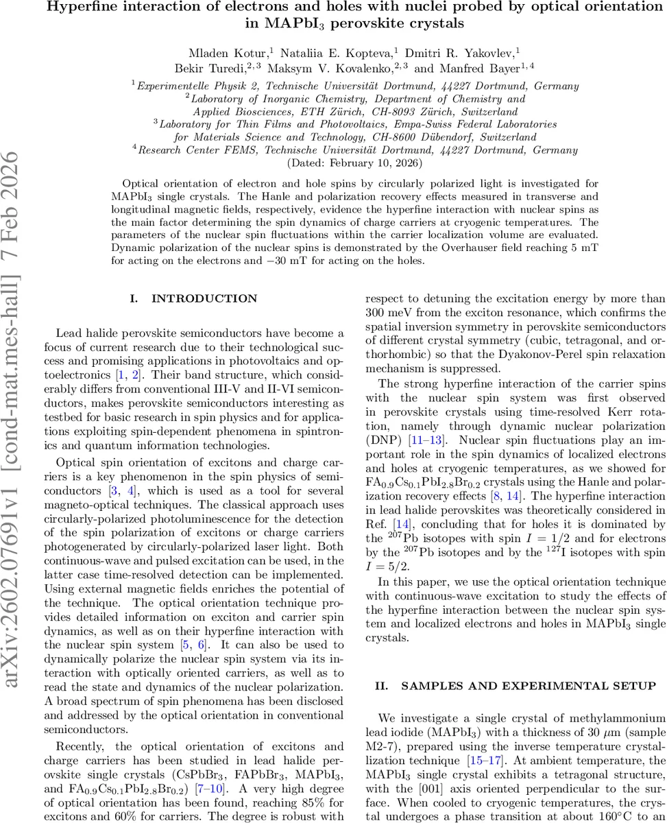 Hyperfine interaction of electrons and holes with nuclei probed by optical orientation in MAPbI$_3$ perovskite crystals