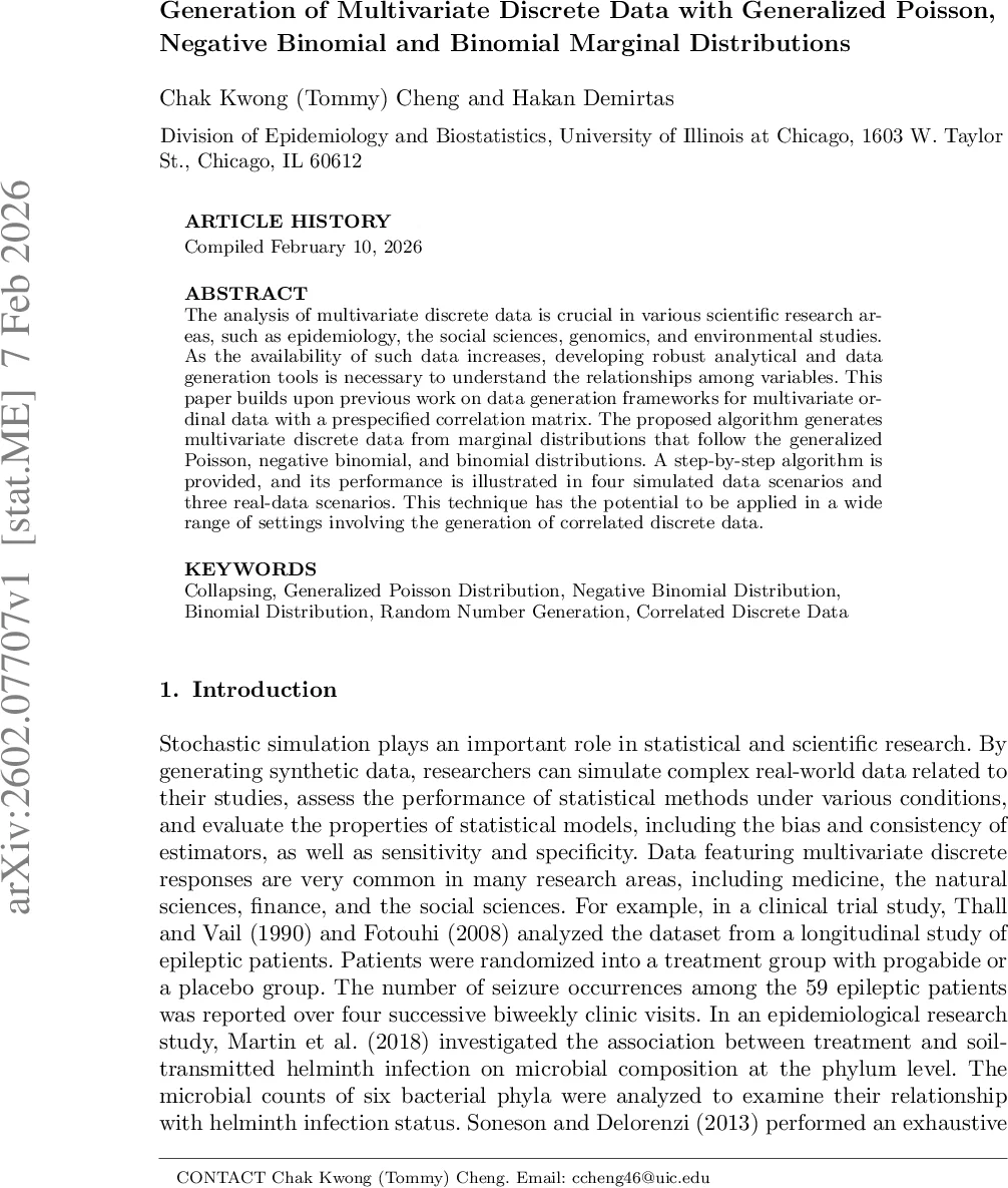 Generation of Multivariate Discrete Data with Generalized Poisson, Negative Binomial and Binomial Marginal Distributions
