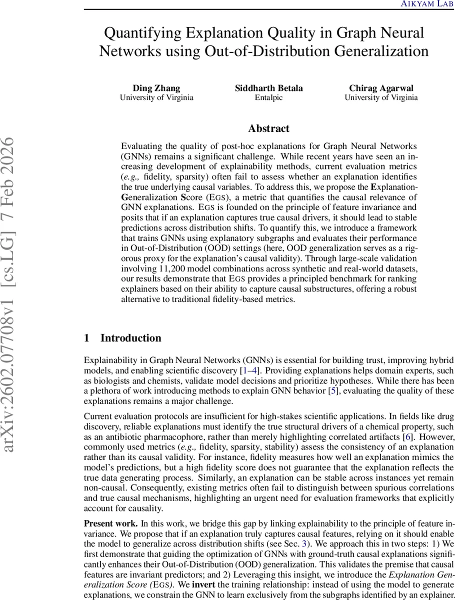Quantifying Explanation Quality in Graph Neural Networks using Out-of-Distribution Generalization