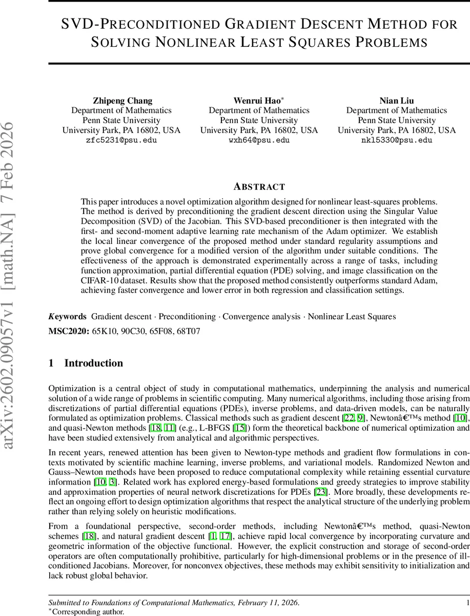 SVD-Preconditioned Gradient Descent Method for Solving Nonlinear Least Squares Problems