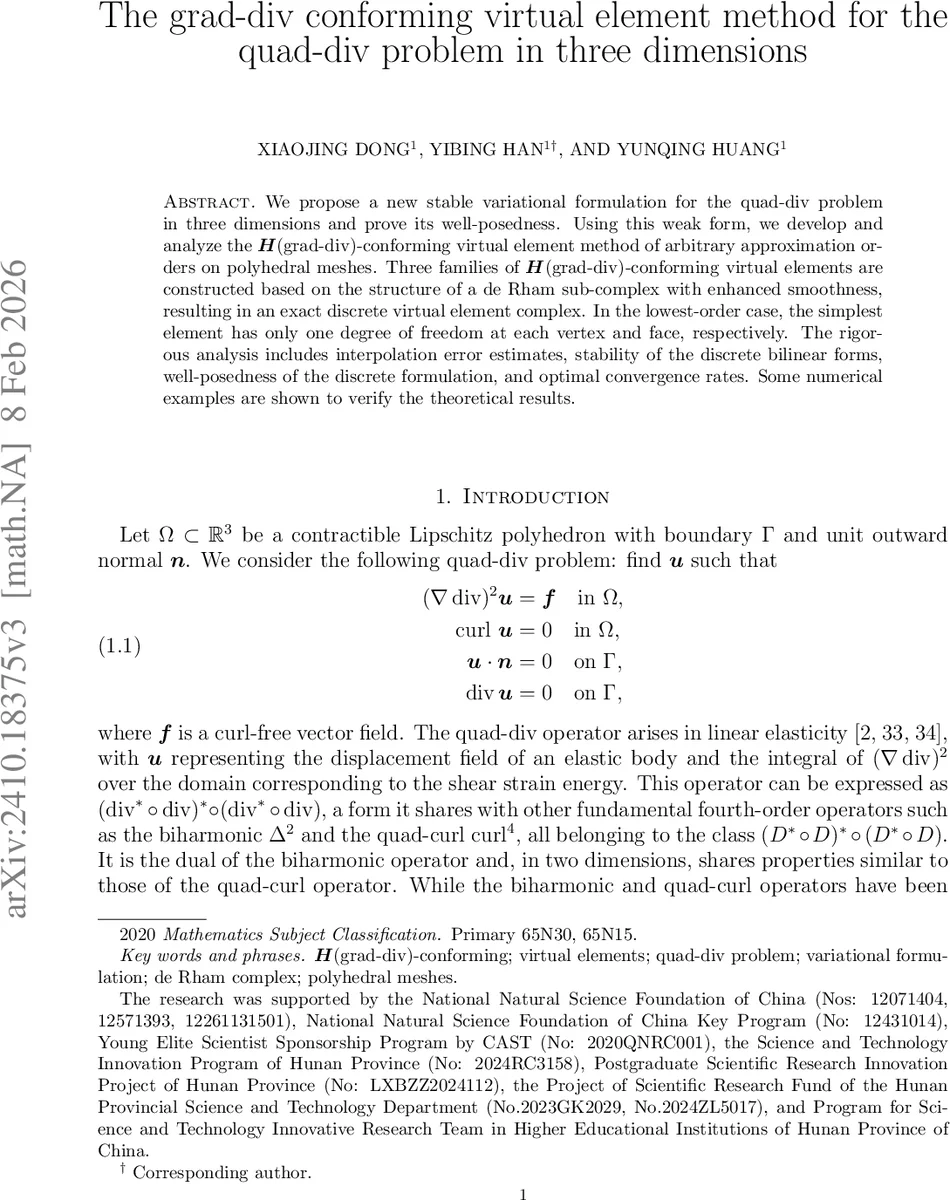 The grad-div conforming virtual element method for the quad-div problem in three dimensions