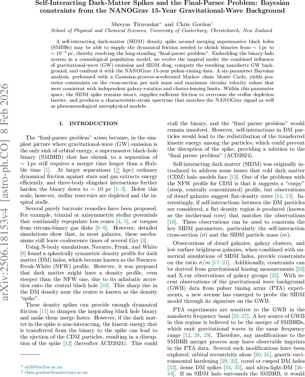 Self-Interacting Dark-Matter Spikes and the Final-Parsec Problem: Bayesian constraints from the NANOGrav 15-Year Gravitational-Wave Background