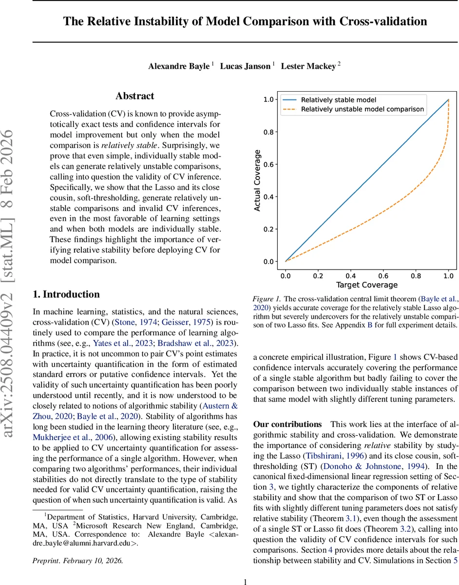 The Relative Instability of Model Comparison with Cross-validation