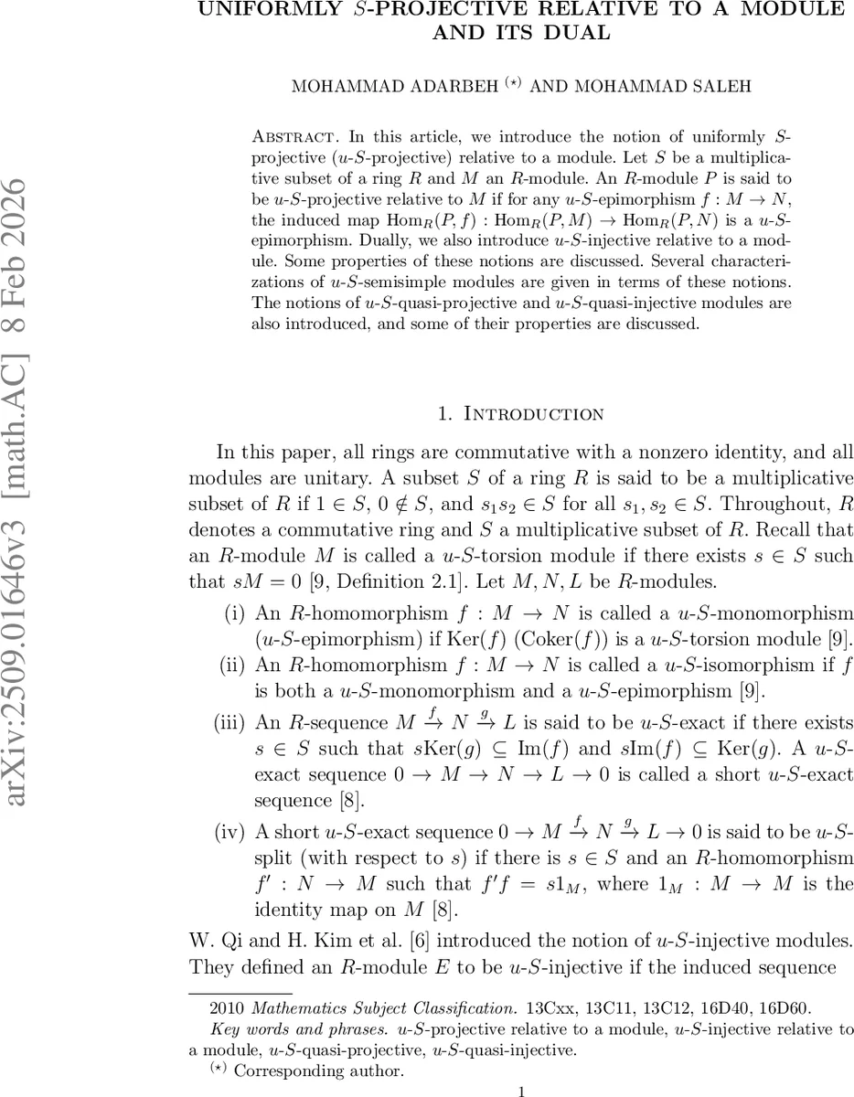 Uniformly S-projective relative to a module and its dual