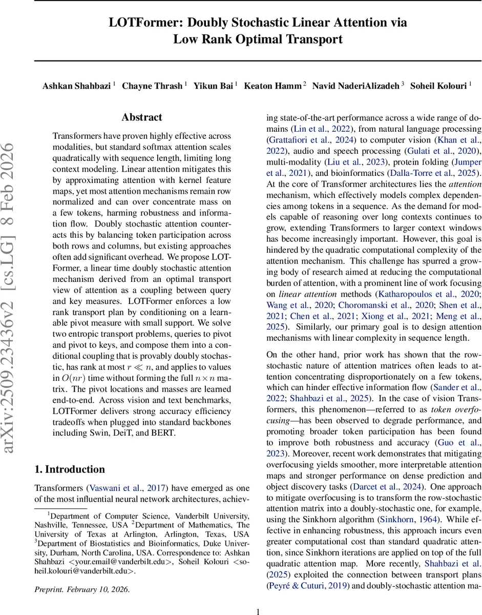 LOTFormer: Doubly-Stochastic Linear Attention via Low-Rank Optimal Transport
