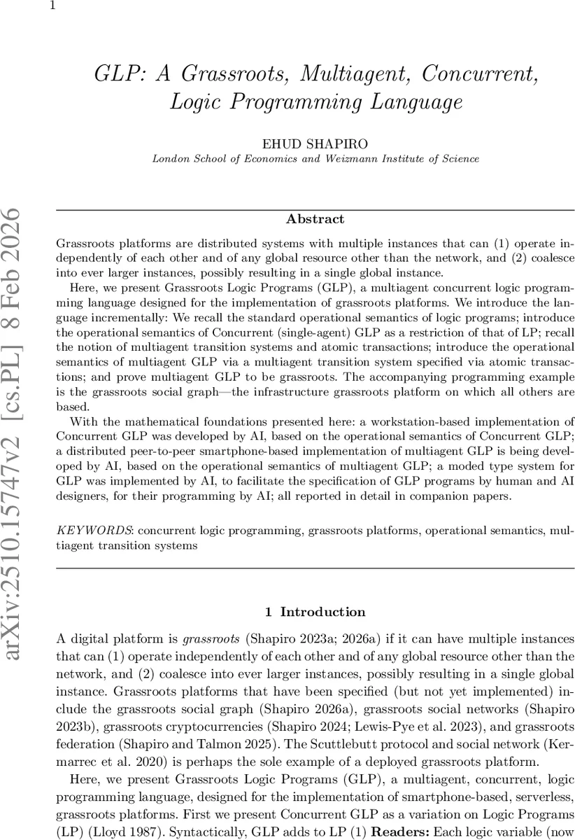 GLP: A Grassroots, Multiagent, Concurrent, Logic Programming Language