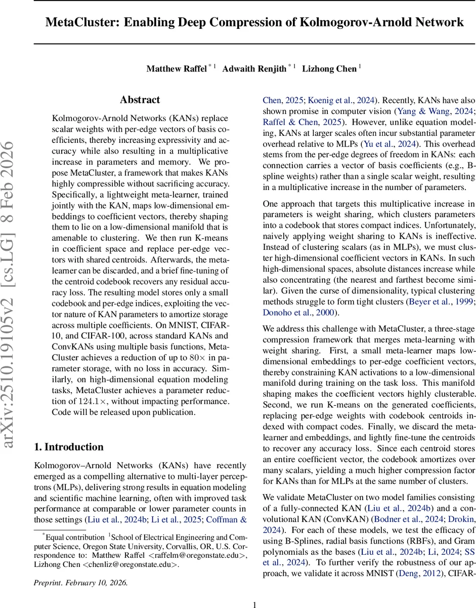 MetaCluster: Enabling Deep Compression of Kolmogorov-Arnold Network