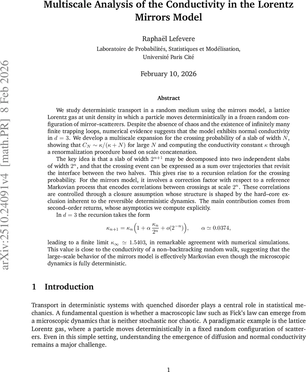 Multiscale analysis of the conductivity in the Lorentz mirrors model