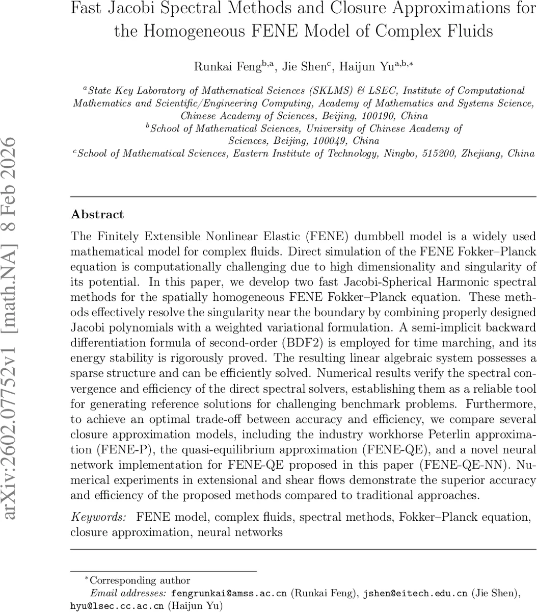 Fast Jacobi Spectral Methods and Closure Approximations for the Homogeneous FENE Model of Complex Fluids