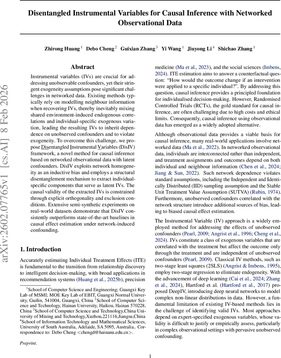 Disentangled Instrumental Variables for Causal Inference with Networked Observational Data