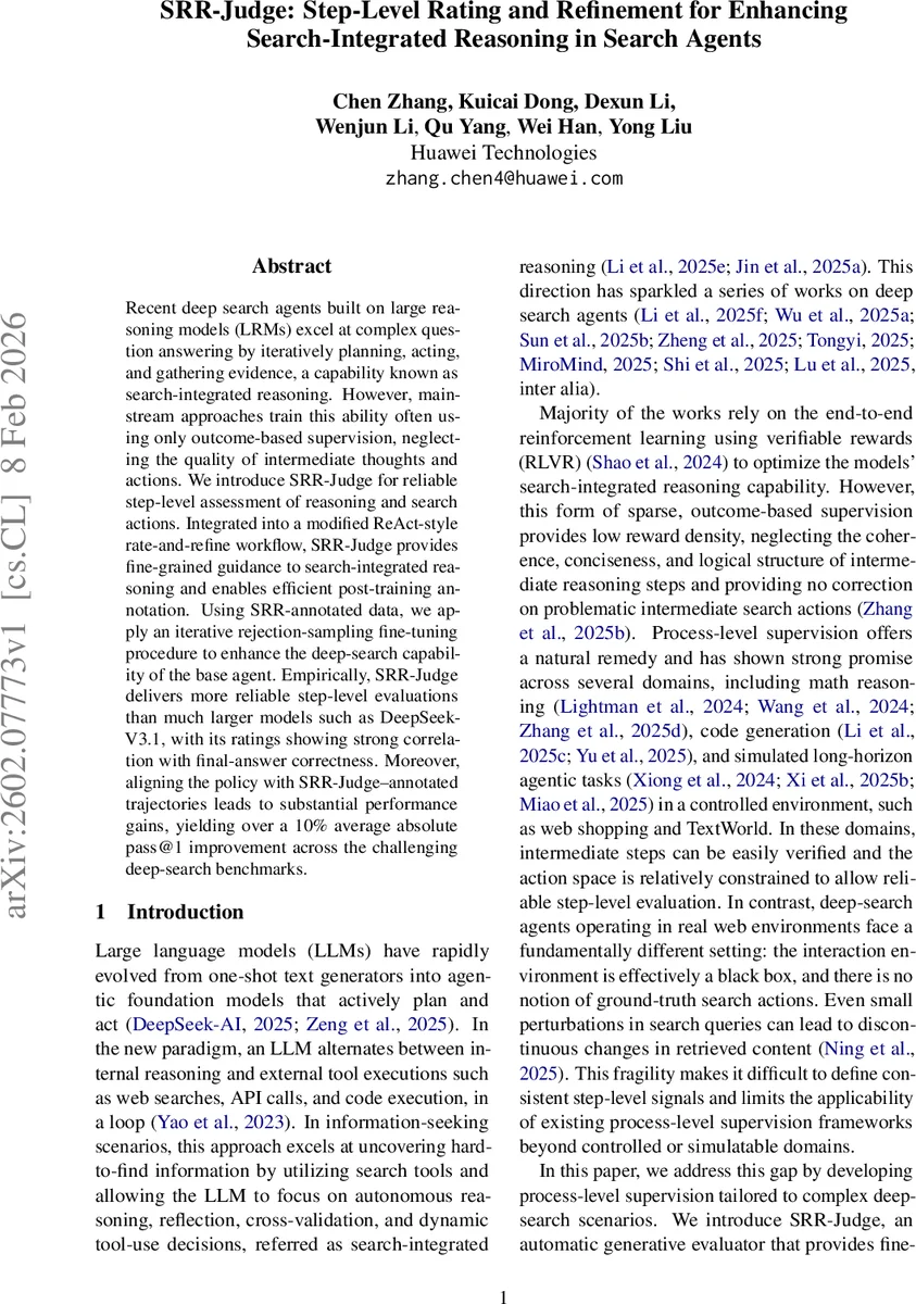 SRR-Judge: Step-Level Rating and Refinement for Enhancing Search-Integrated Reasoning in Search Agents