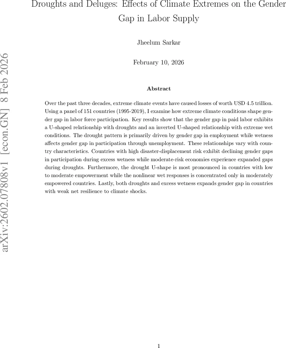 Droughts and Deluges: Effects of Climate Extremes on the Gender Gap in Labor Supply