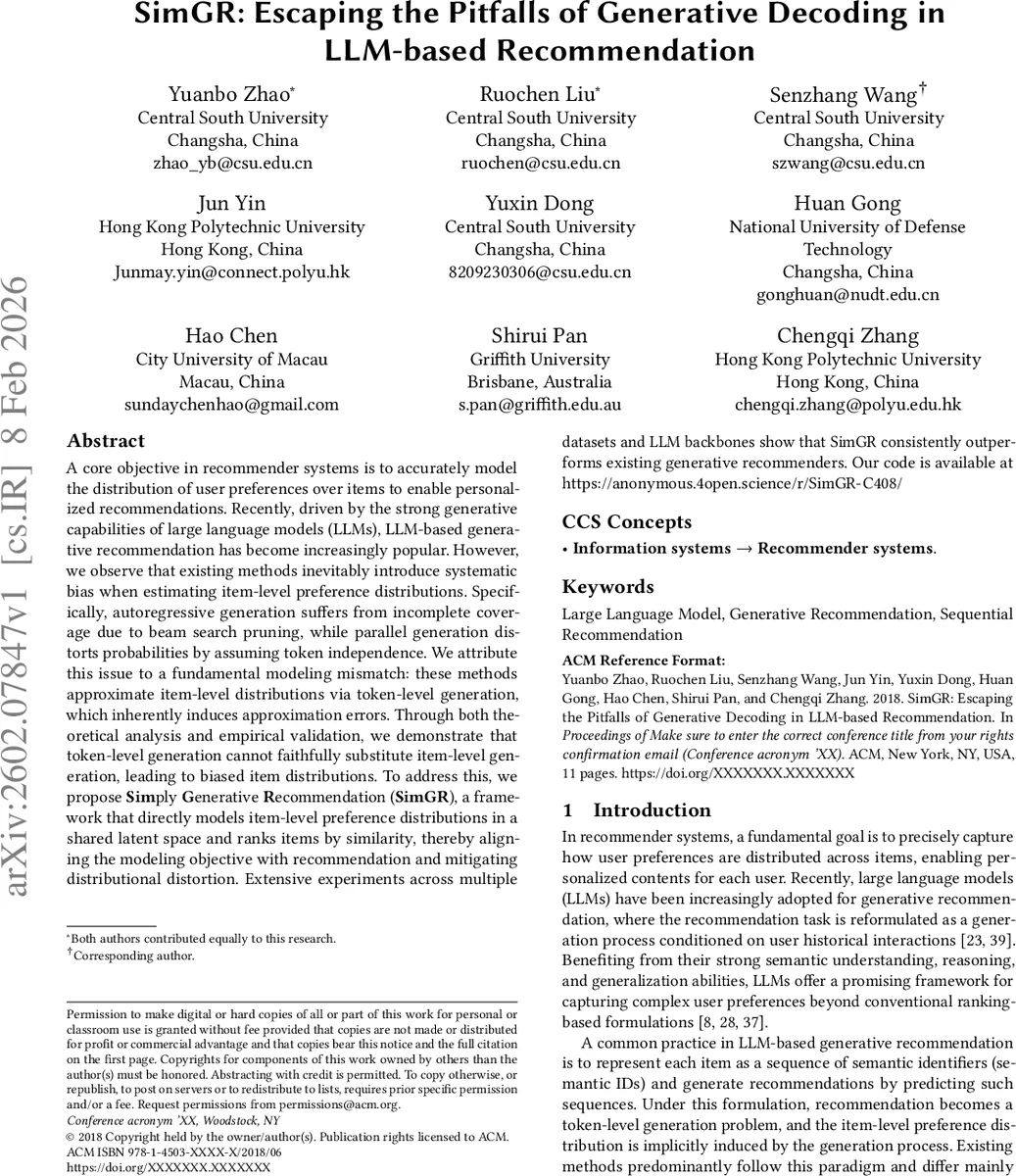 SimGR: Escaping the Pitfalls of Generative Decoding in LLM-based Recommendation