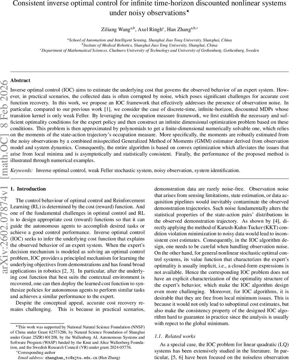 Consistent inverse optimal control for infinite time-horizon discounted nonlinear systems under noisy observations