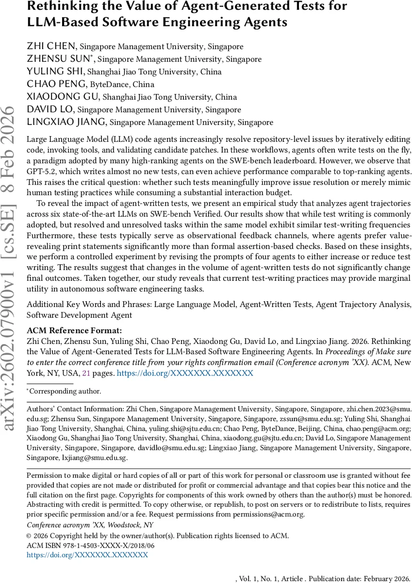 Rethinking the Value of Agent-Generated Tests for LLM-Based Software Engineering Agents