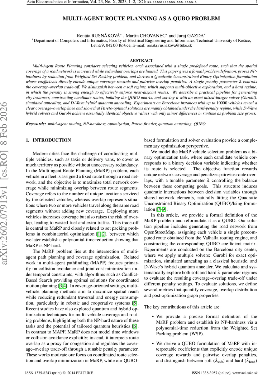 Multi-Agent Route Planning as a QUBO Problem
