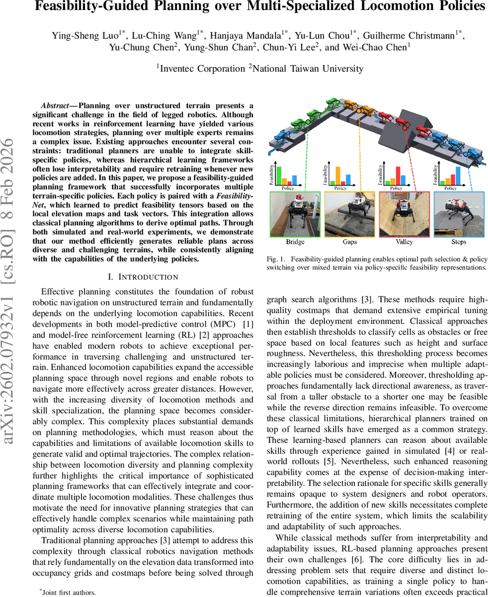 Feasibility-Guided Planning over Multi-Specialized Locomotion Policies