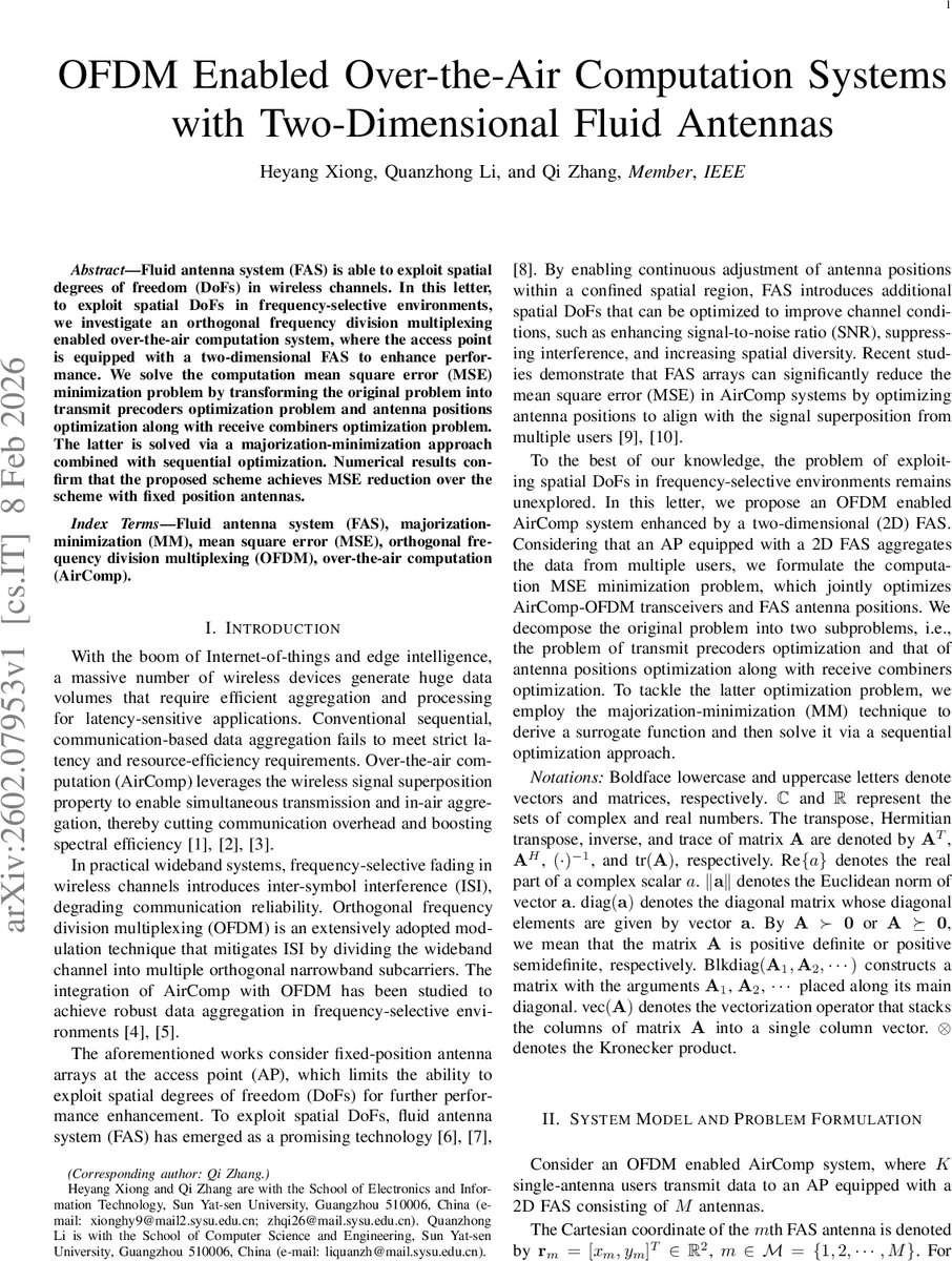 OFDM Enabled Over-the-Air Computation Systems with Two-Dimensional Fluid Antennas