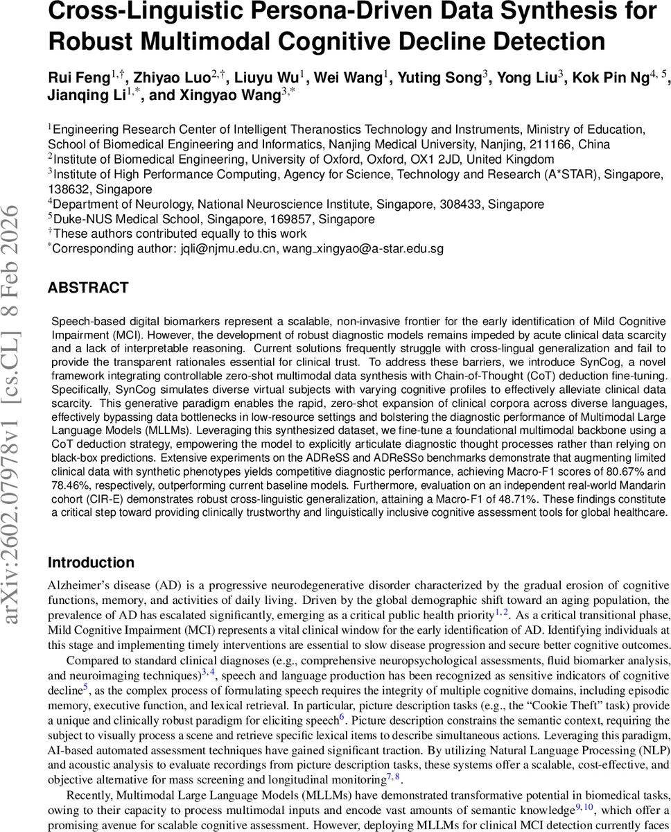 Cross-Linguistic Persona-Driven Data Synthesis for Robust Multimodal Cognitive Decline Detection
