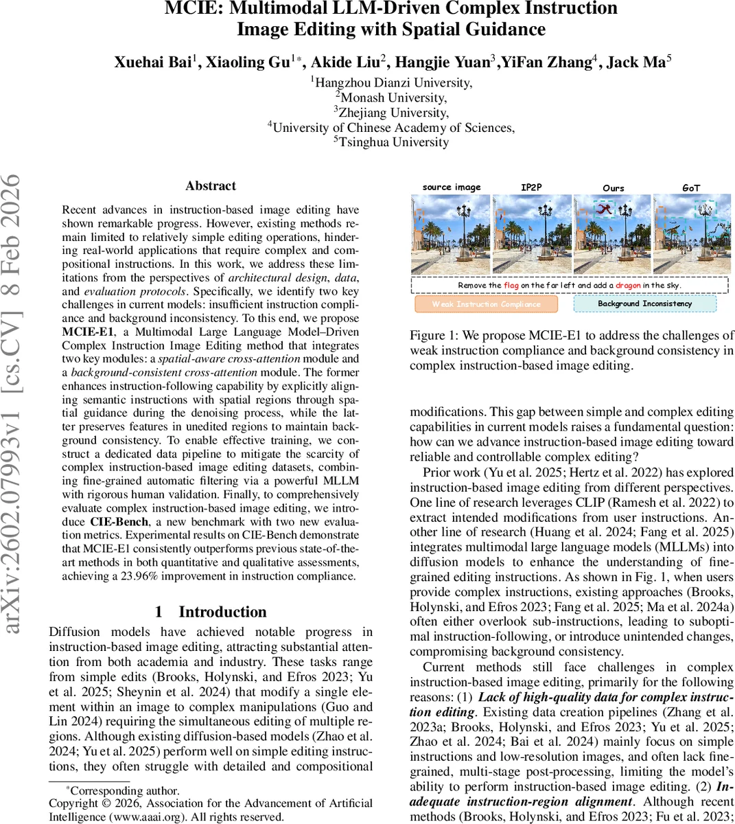 MCIE: Multimodal LLM-Driven Complex Instruction Image Editing with Spatial Guidance