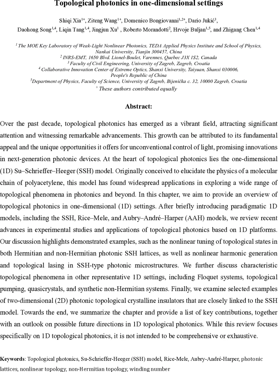 Topological photonics in one-dimensional settings