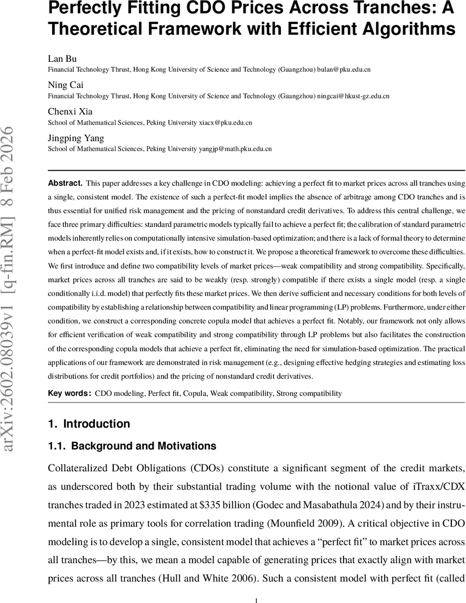 Perfectly Fitting CDO Prices Across Tranches: A Theoretical Framework with Efficient Algorithms