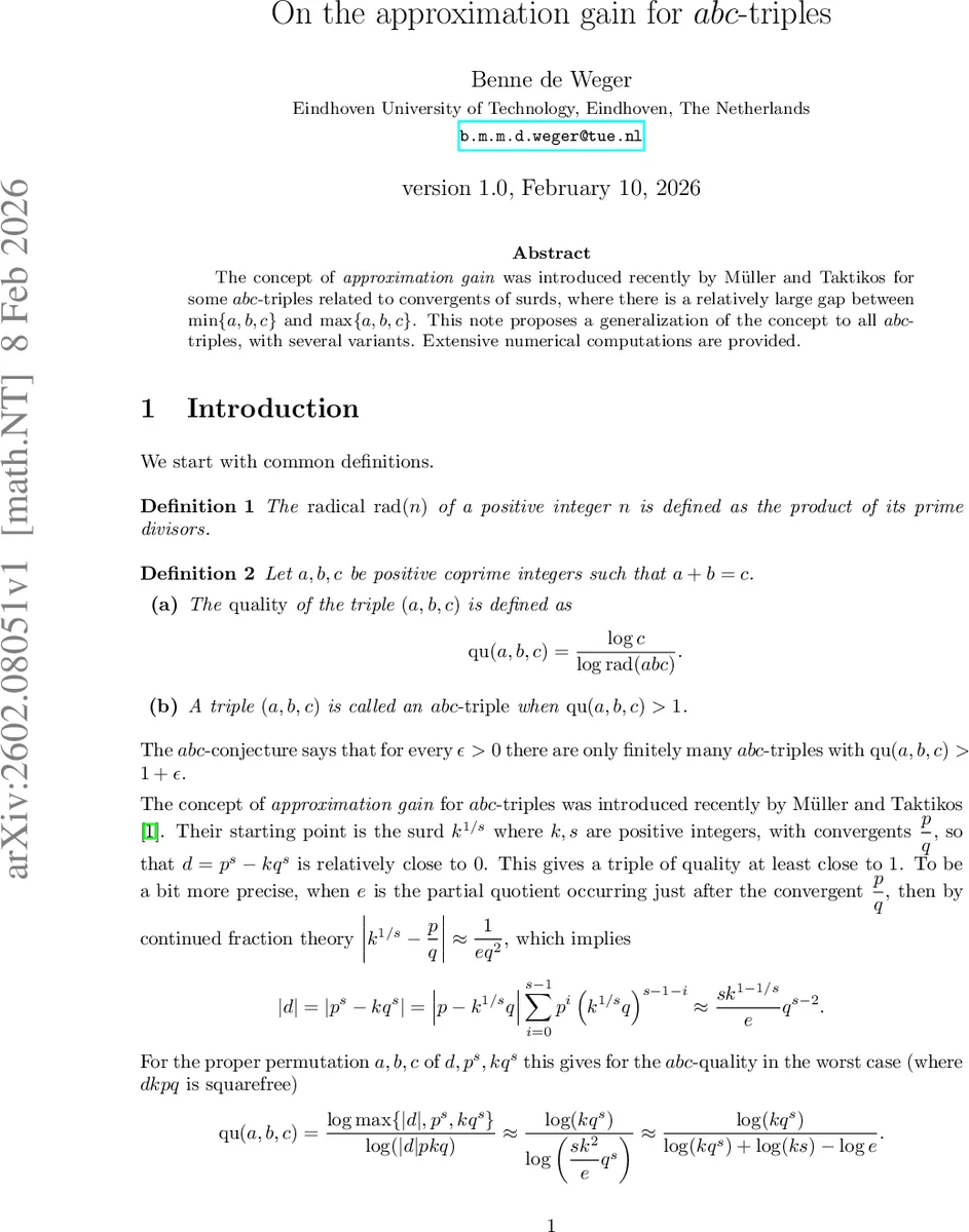 On the approximation gain for abc-triples