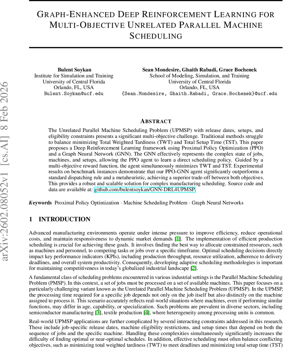 Graph-Enhanced Deep Reinforcement Learning for Multi-Objective Unrelated Parallel Machine Scheduling