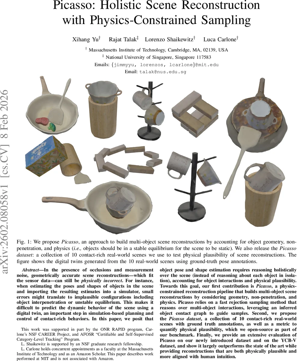 Picasso: Holistic Scene Reconstruction with Physics-Constrained Sampling