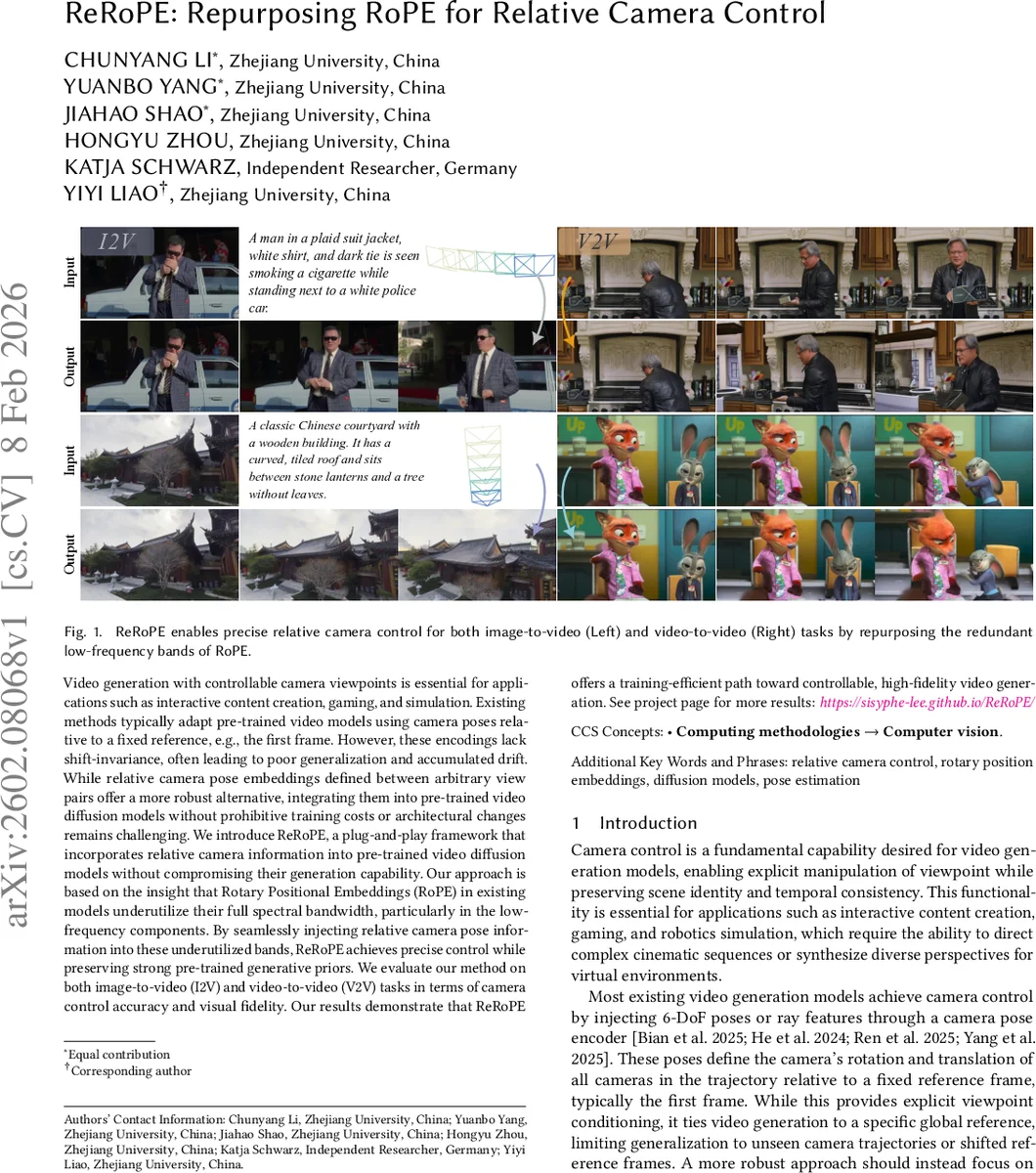 ReRoPE: Repurposing RoPE for Relative Camera Control