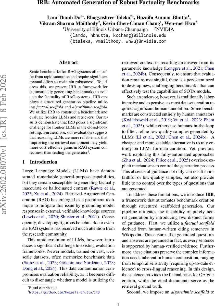 IRB: Automated Generation of Robust Factuality Benchmarks