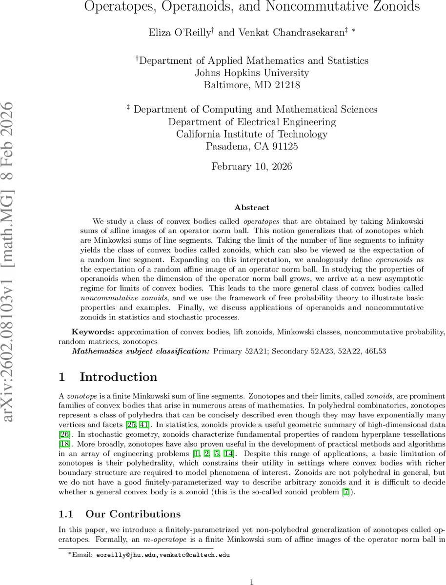 Operatopes, Operanoids, and Noncommutative Zonoids