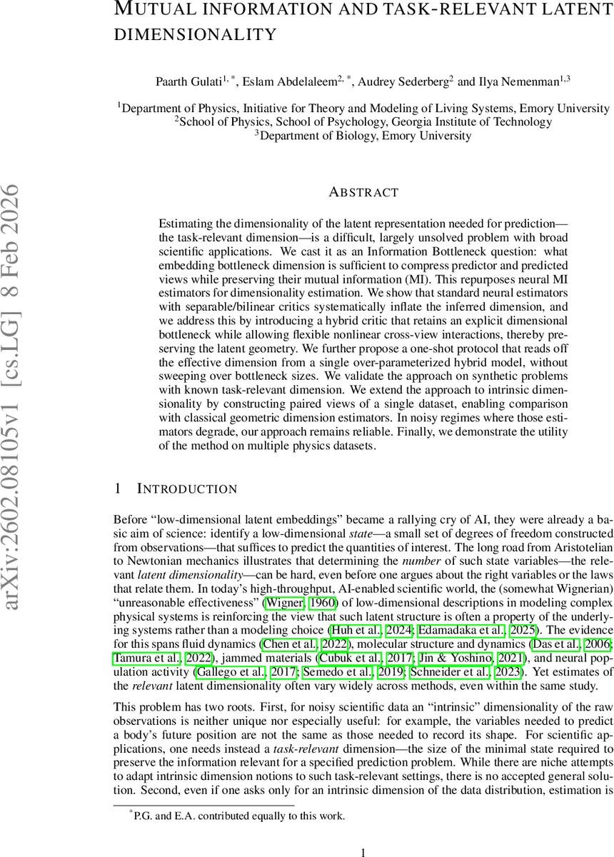 Mutual information and task-relevant latent dimensionality