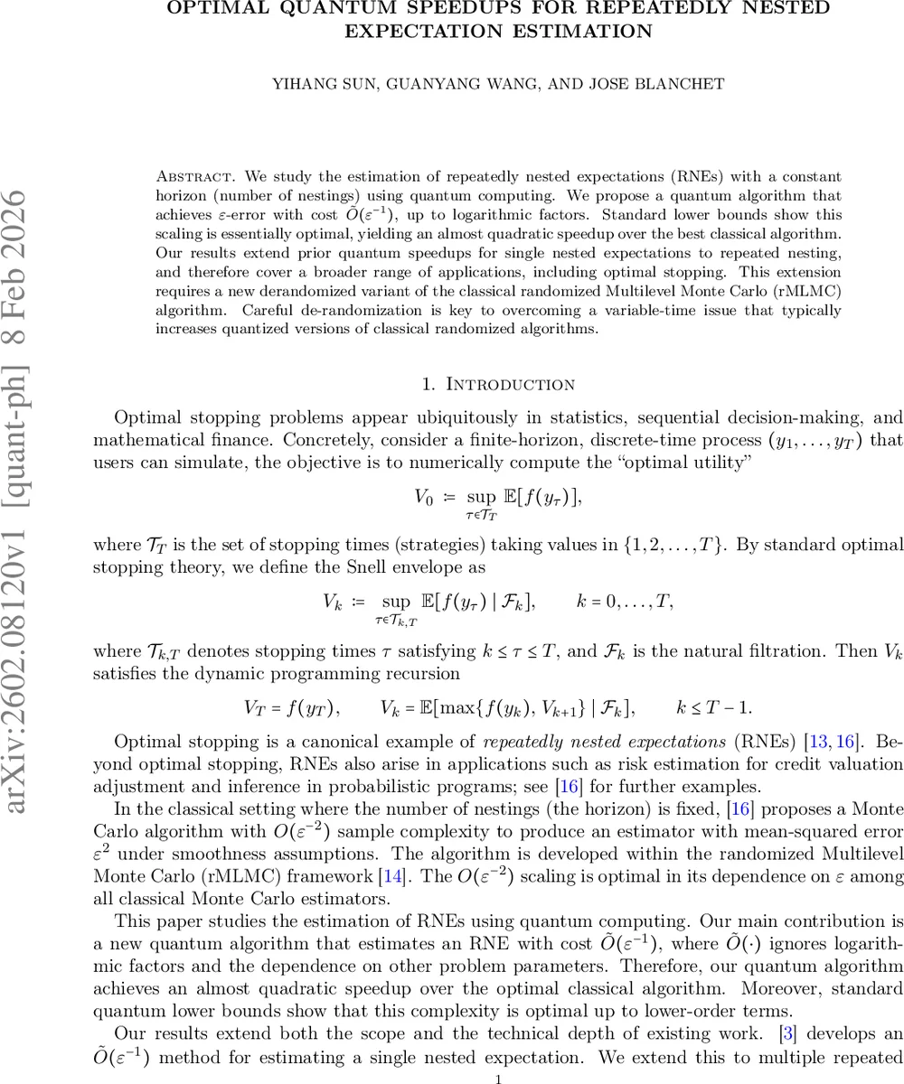Optimal Quantum Speedups for Repeatedly Nested Expectation Estimation