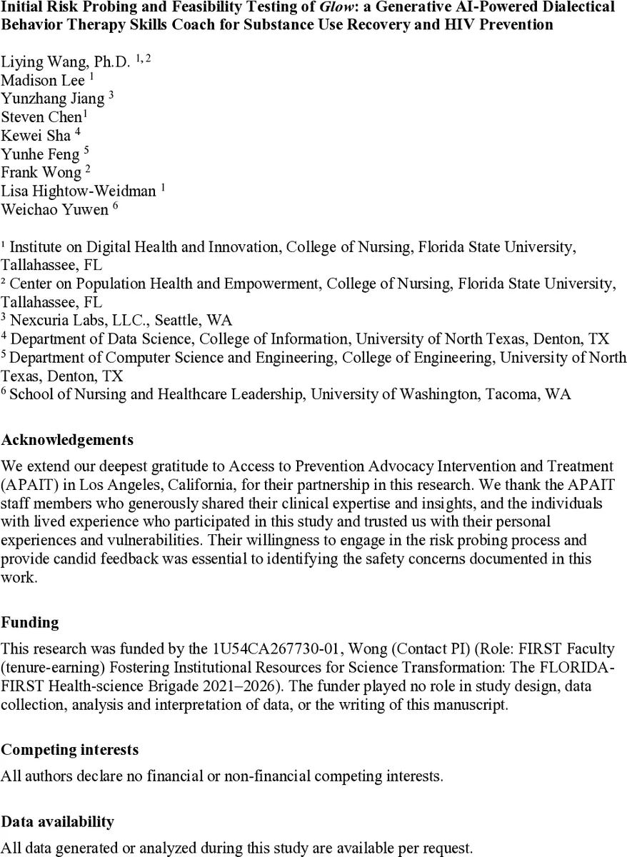 Initial Risk Probing and Feasibility Testing of Glow: a Generative AI-Powered Dialectical Behavior Therapy Skills Coach for Substance Use Recovery and HIV Prevention