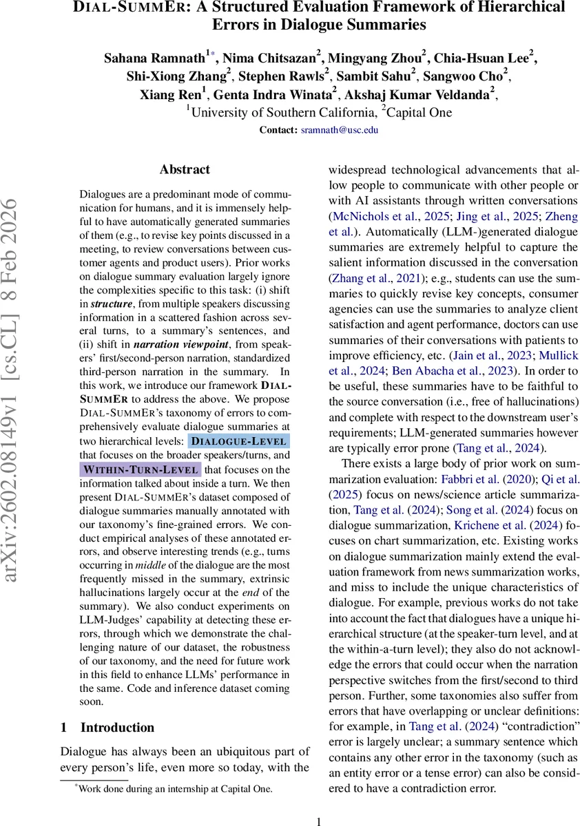 DIAL-SUMMER: A Structured Evaluation Framework of Hierarchical Errors in Dialogue Summaries