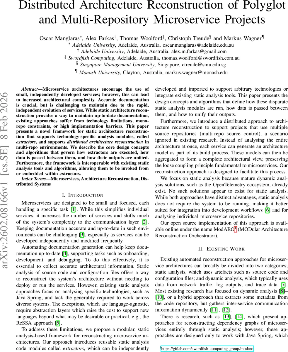 Distributed Architecture Reconstruction of Polyglot and Multi-Repository Microservice Projects