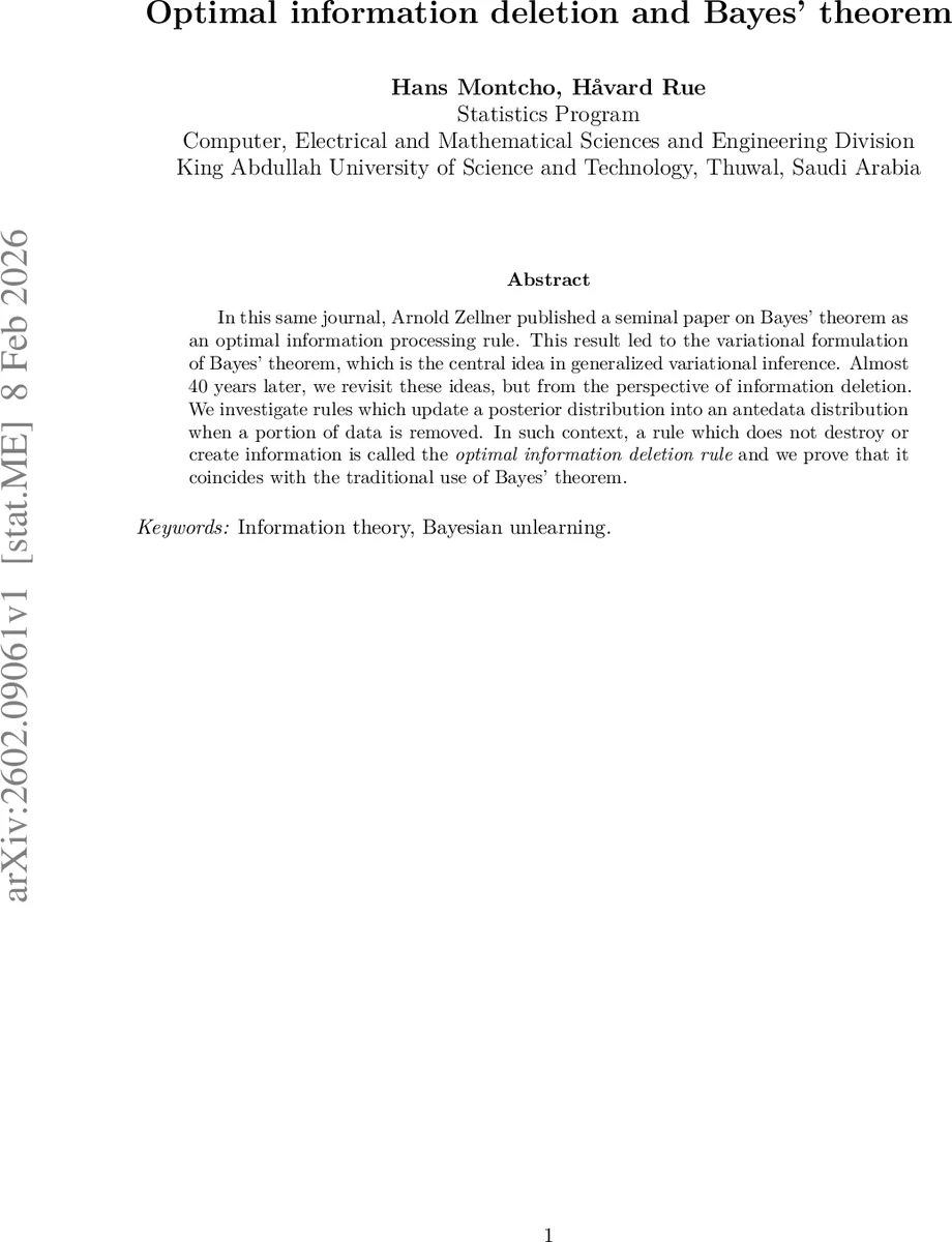 Optimal information deletion and Bayes' theorem