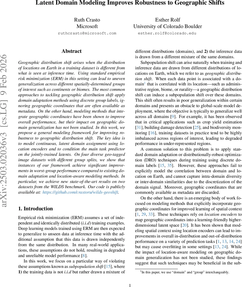 Latent Domain Modeling Improves Robustness to Geographic Shifts