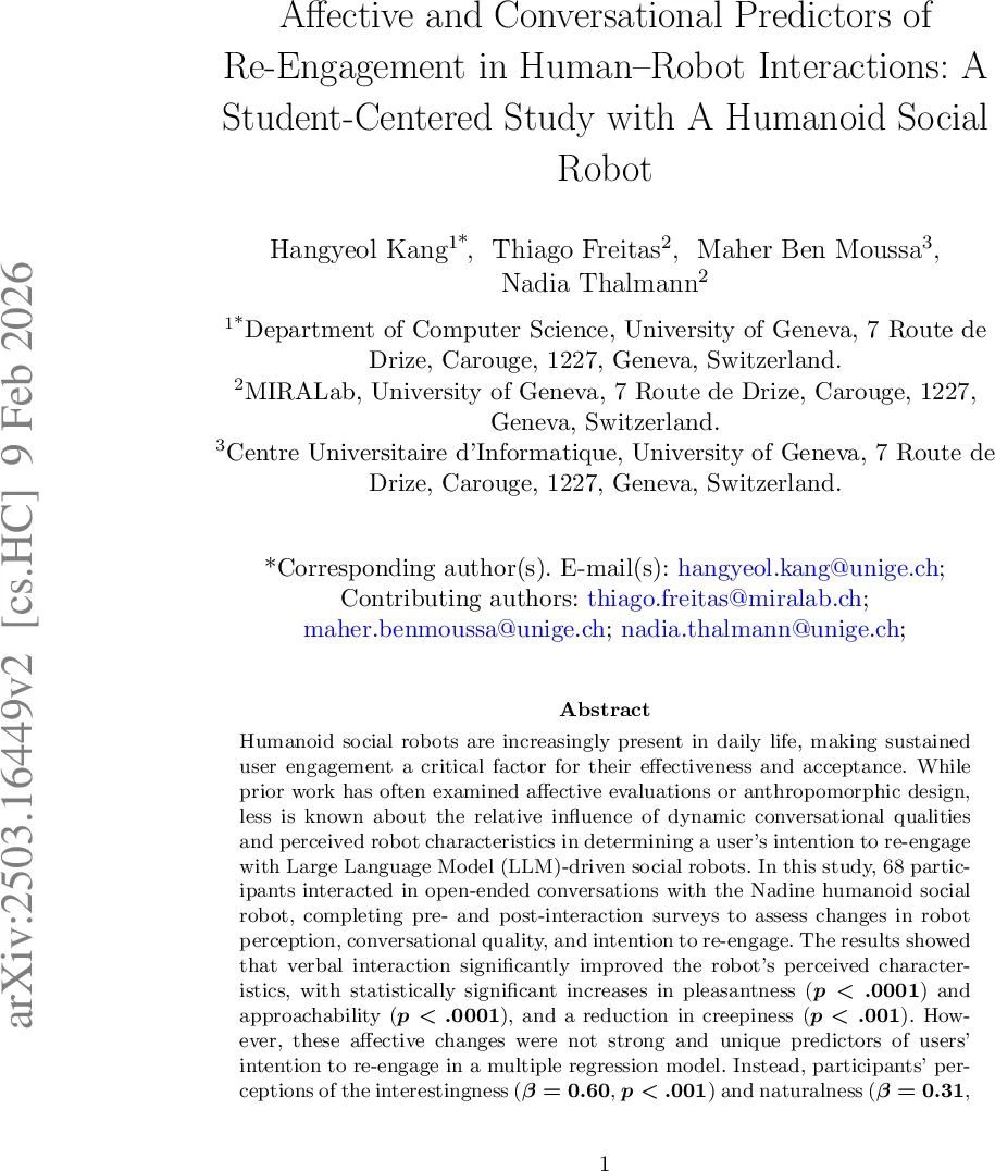 Affective and Conversational Predictors of Re-Engagement in Human-Robot Interactions -- A Student-Centered Study with A Humanoid Social Robot