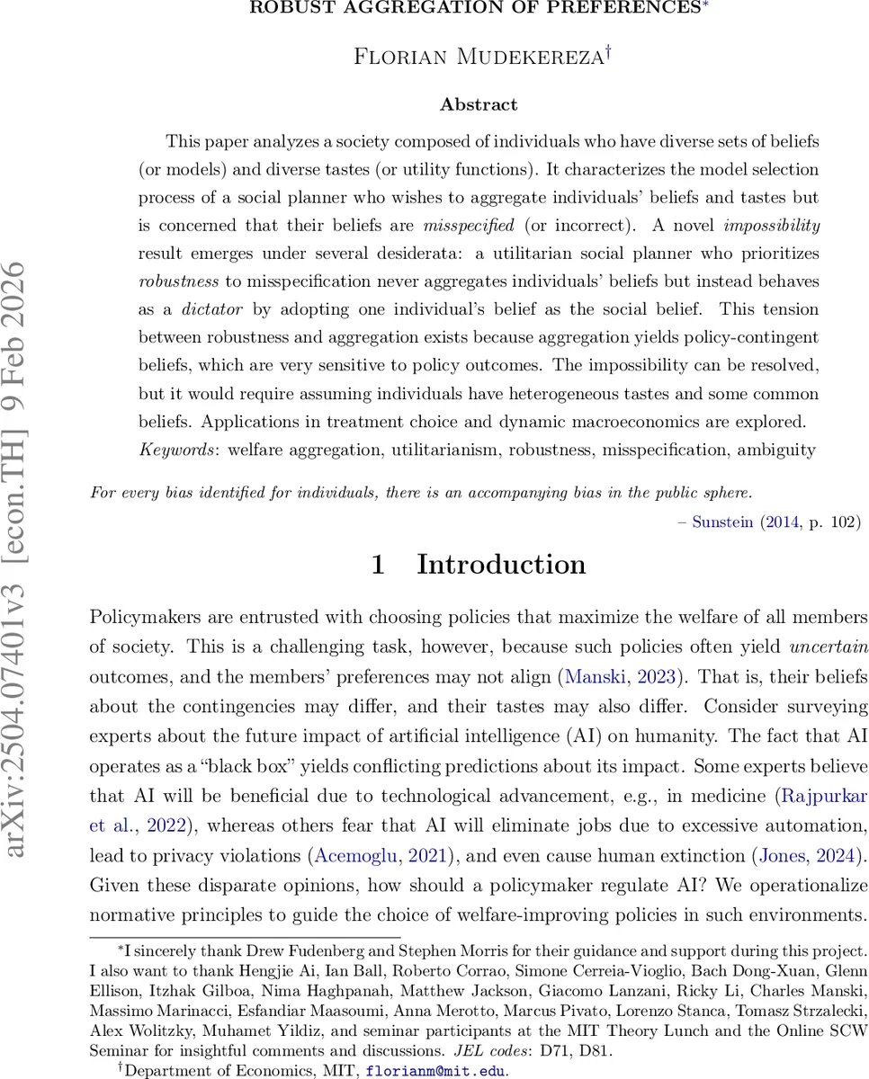 Robust Aggregation of Preferences